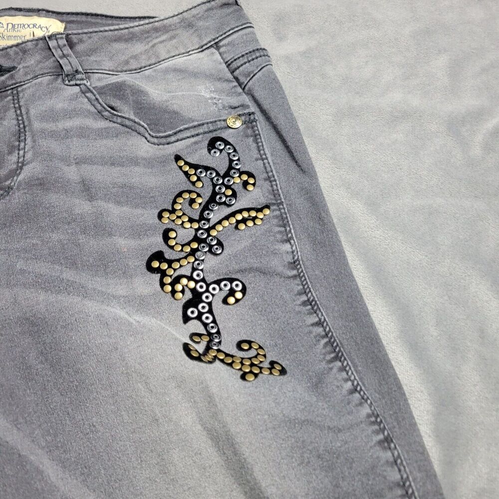 Democracy Womens Freedom Ankle Skimmer Jeans Size 4 Gray With Decorative Stud De - Picture 3 of 13